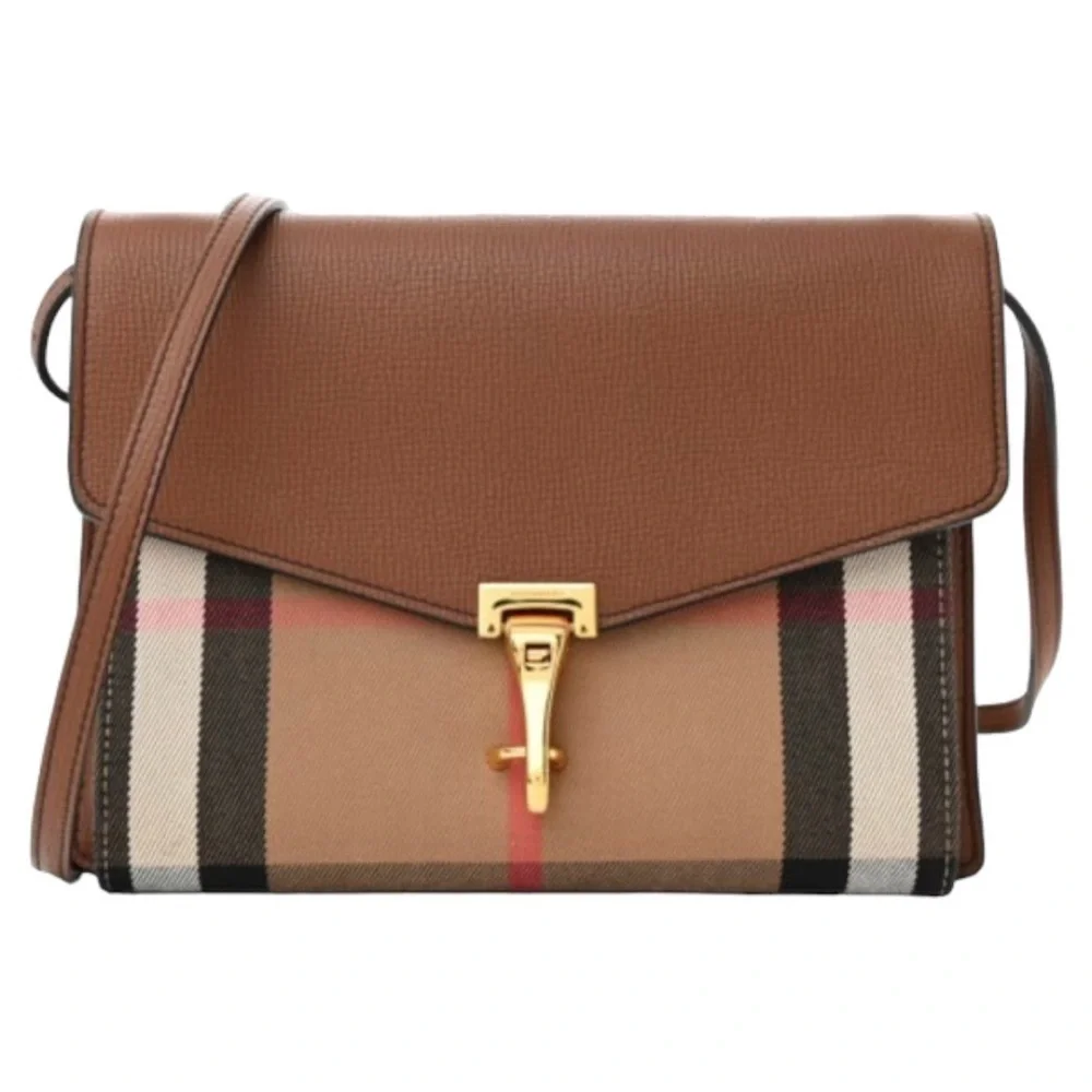 BURBERRY Derby Calfskin House Check Small Macken Crossbody Bag Tan